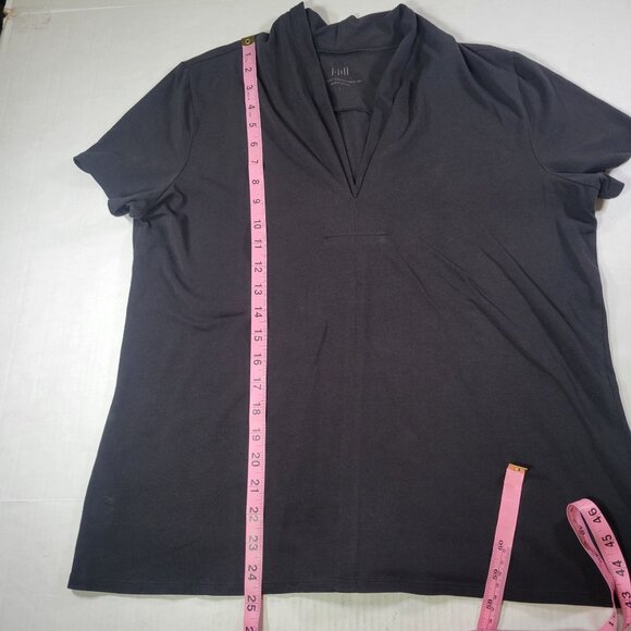 J. Jill Supersoft Black Cotton Blend Elegant Pleated V-Neck Tee Shirt Size L - Picture 4 of 5